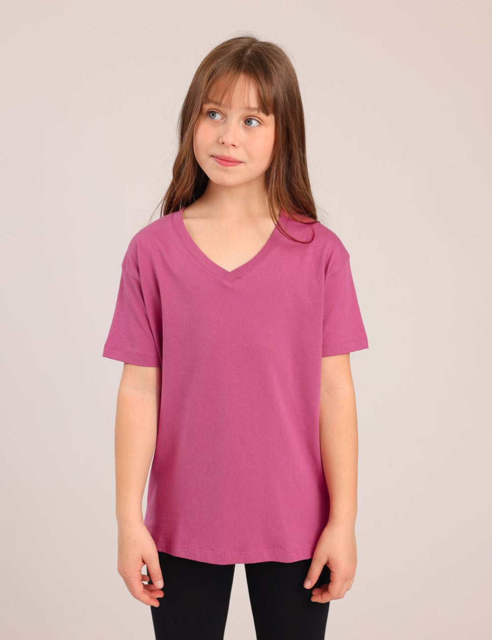 FOX בנות חולצה קצרה חולצת טריקו בייסיק אוברסייז צווארון V חולצת טריקו בייסיק אוברסייז צווארון V