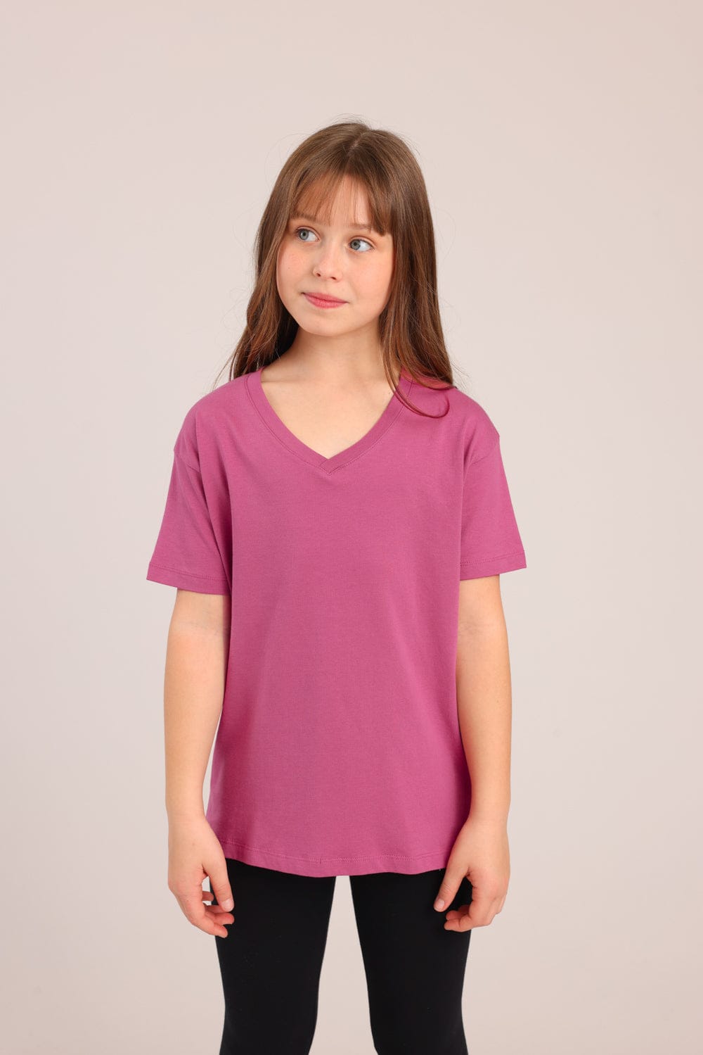 FOX בנות חולצה קצרה חולצת טריקו בייסיק אוברסייז צווארון V חולצת טריקו בייסיק אוברסייז צווארון V