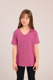 FOX בנות חולצה קצרה חולצת טריקו בייסיק אוברסייז צווארון V חולצת טריקו בייסיק אוברסייז צווארון V