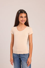 FOX בנות חולצה קצרה טישרט בייסיק צווארון V גזור טישרט בייסיק צווארון V גזור