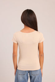 FOX בנות חולצה קצרה טישרט בייסיק צווארון V גזור טישרט בייסיק צווארון V גזור