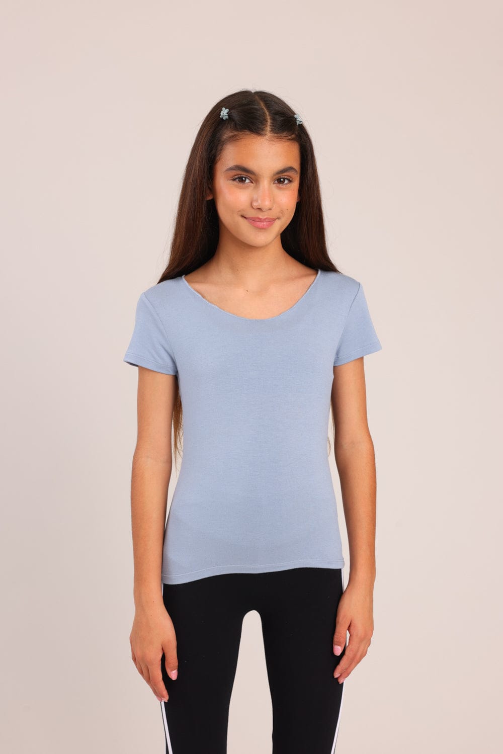 FOX בנות חולצה קצרה טישרט בייסיק צווארון V גזור טישרט בייסיק צווארון V גזור