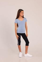 FOX בנות חולצה קצרה טישרט בייסיק צווארון V גזור טישרט בייסיק צווארון V גזור