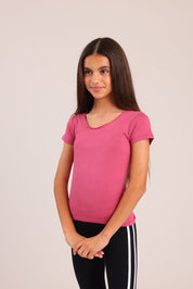 FOX בנות חולצה קצרה טישרט בייסיק צווארון V גזור טישרט בייסיק צווארון V גזור