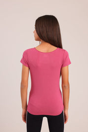 FOX בנות חולצה קצרה טישרט בייסיק צווארון V גזור טישרט בייסיק צווארון V גזור