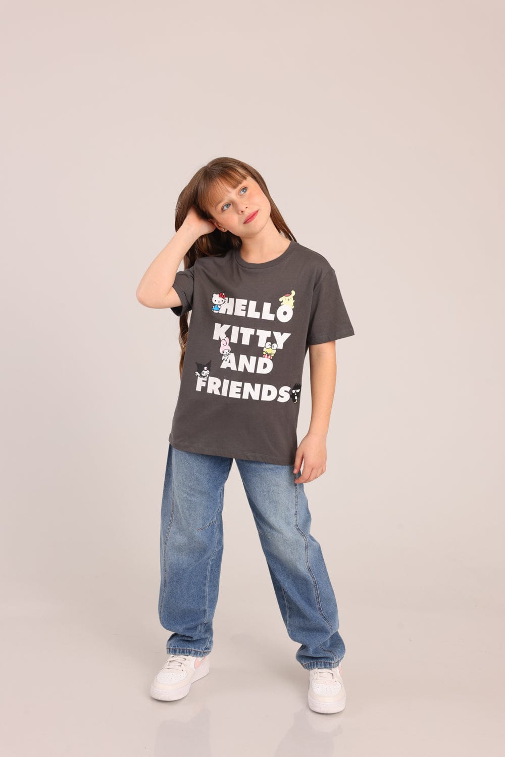 FOX בנות חולצה קצרה חולצה ממותגת הלו קיטי חולצה ממותגת הלו קיטי