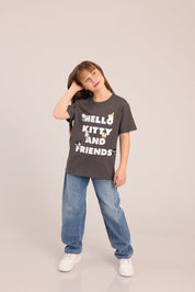 FOX בנות חולצה קצרה חולצה ממותגת הלו קיטי חולצה ממותגת הלו קיטי