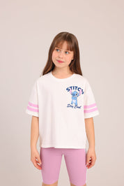 FOX בנות חולצה קצרה חולצה ממותגת סטיץ' דיסני חולצה ממותגת סטיץ' דיסני