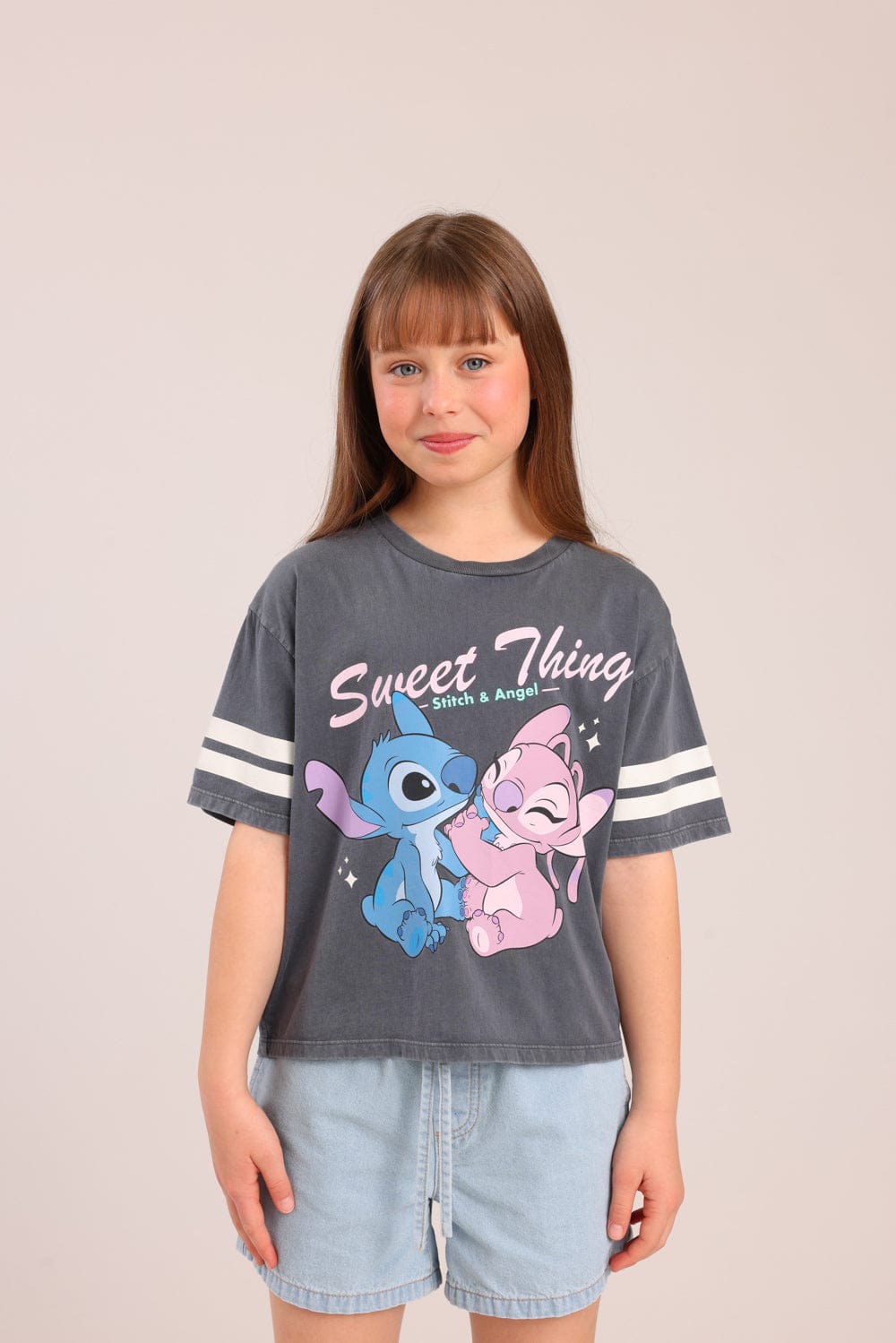 FOX בנות חולצה קצרה חולצה ממותגת סטיץ' דיסני חולצה ממותגת סטיץ' דיסני