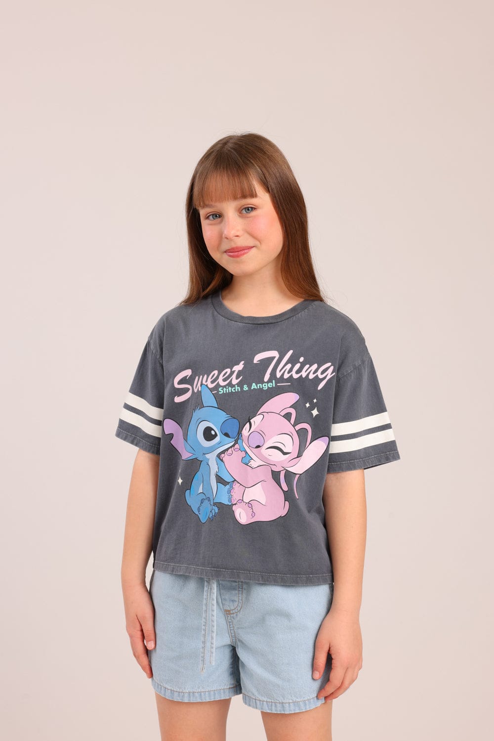 FOX בנות חולצה קצרה חולצה ממותגת סטיץ' דיסני חולצה ממותגת סטיץ' דיסני