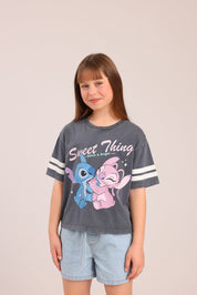 FOX בנות חולצה קצרה חולצה ממותגת סטיץ' דיסני חולצה ממותגת סטיץ' דיסני