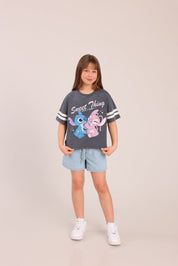 FOX בנות חולצה קצרה חולצה ממותגת סטיץ' דיסני חולצה ממותגת סטיץ' דיסני