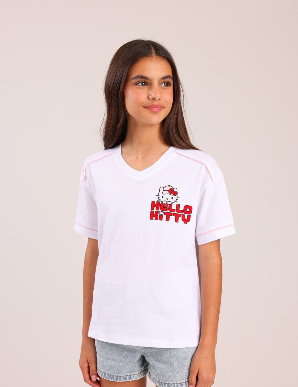 FOX בנות חולצה קצרה חולצה ממותגת הלו קיטי חולצה ממותגת הלו קיטי