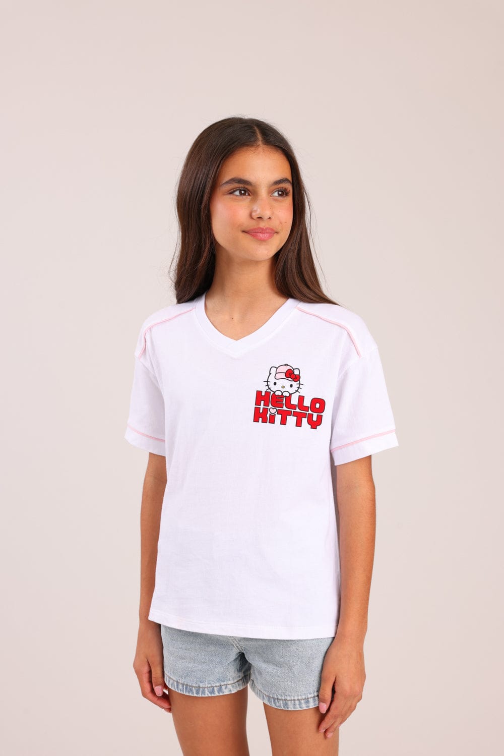 FOX בנות חולצה קצרה חולצה ממותגת הלו קיטי חולצה ממותגת הלו קיטי