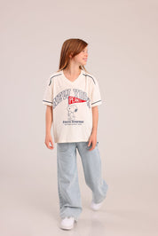 FOX בנות חולצה קצרה חולצה ממותגת סנופי חולצה ממותגת סנופי