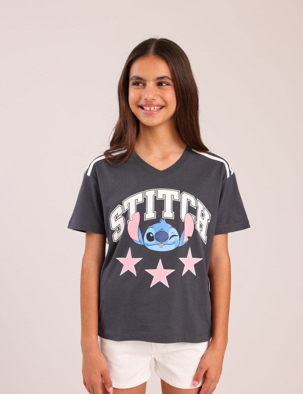 FOX בנות חולצה קצרה חולצה ממותגת סטיץ' דיסני חולצה ממותגת סטיץ' דיסני