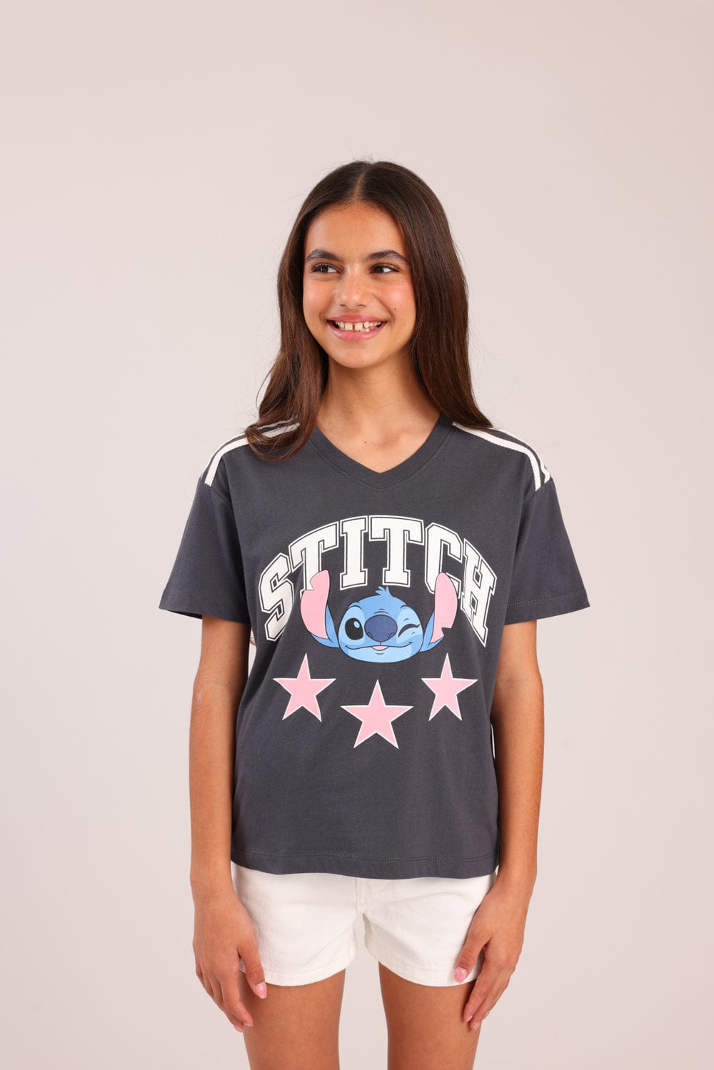 FOX בנות חולצה קצרה חולצה ממותגת סטיץ' דיסני חולצה ממותגת סטיץ' דיסני