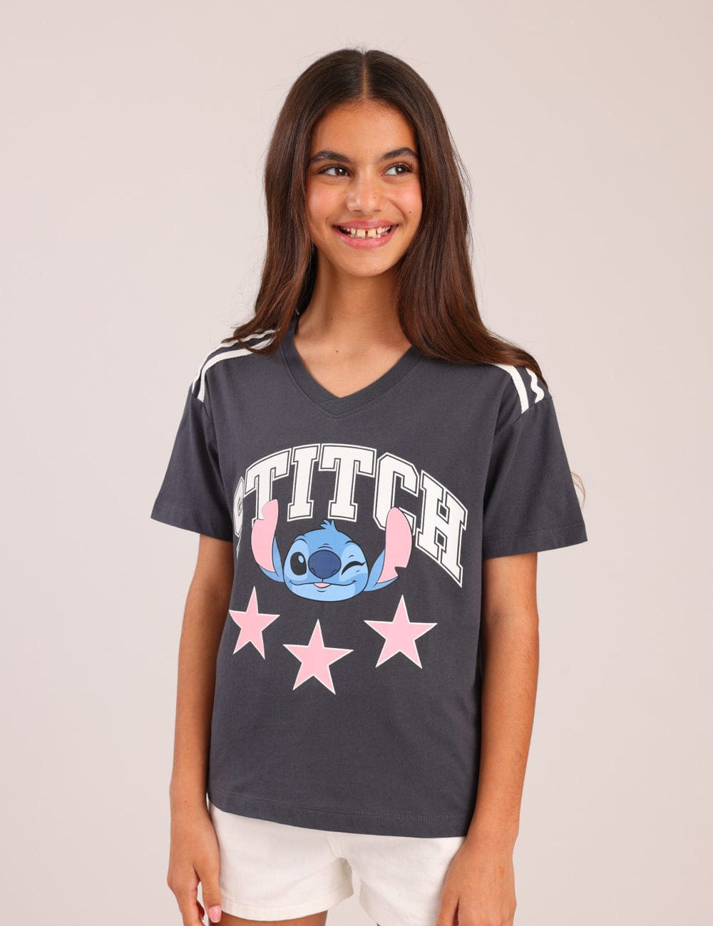 FOX בנות חולצה קצרה חולצה ממותגת סטיץ' דיסני חולצה ממותגת סטיץ' דיסני