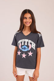 FOX בנות חולצה קצרה חולצה ממותגת סטיץ' דיסני חולצה ממותגת סטיץ' דיסני