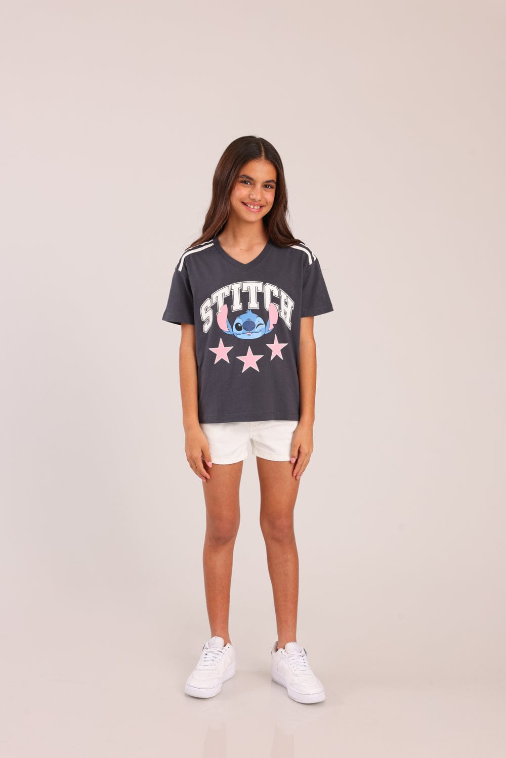 FOX בנות חולצה קצרה חולצה ממותגת סטיץ' דיסני חולצה ממותגת סטיץ' דיסני