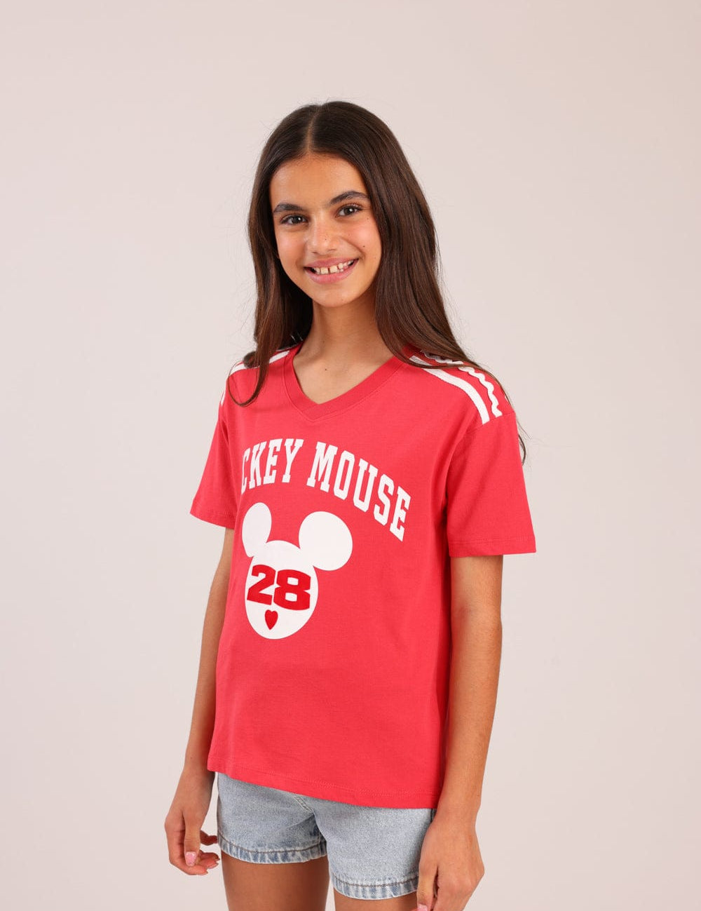 FOX בנות חולצה קצרה חולצה ממותגת מיקי מאוס דיסני חולצה ממותגת מיקי מאוס דיסני