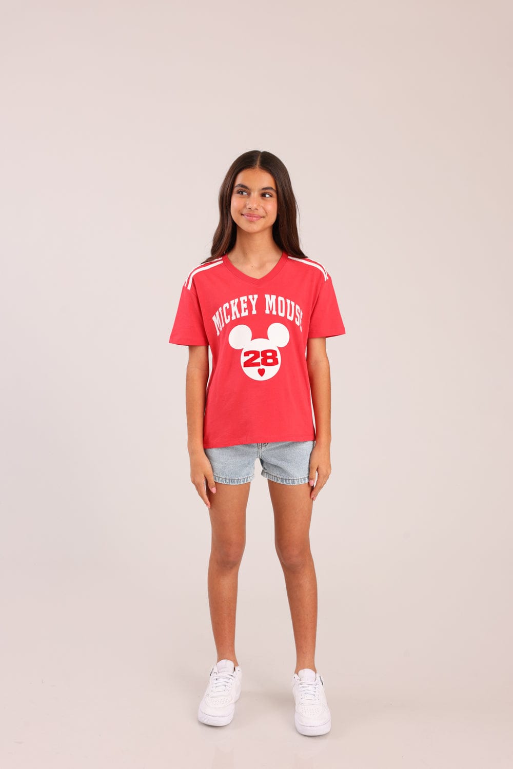 FOX בנות חולצה קצרה חולצה ממותגת מיקי מאוס דיסני חולצה ממותגת מיקי מאוס דיסני
