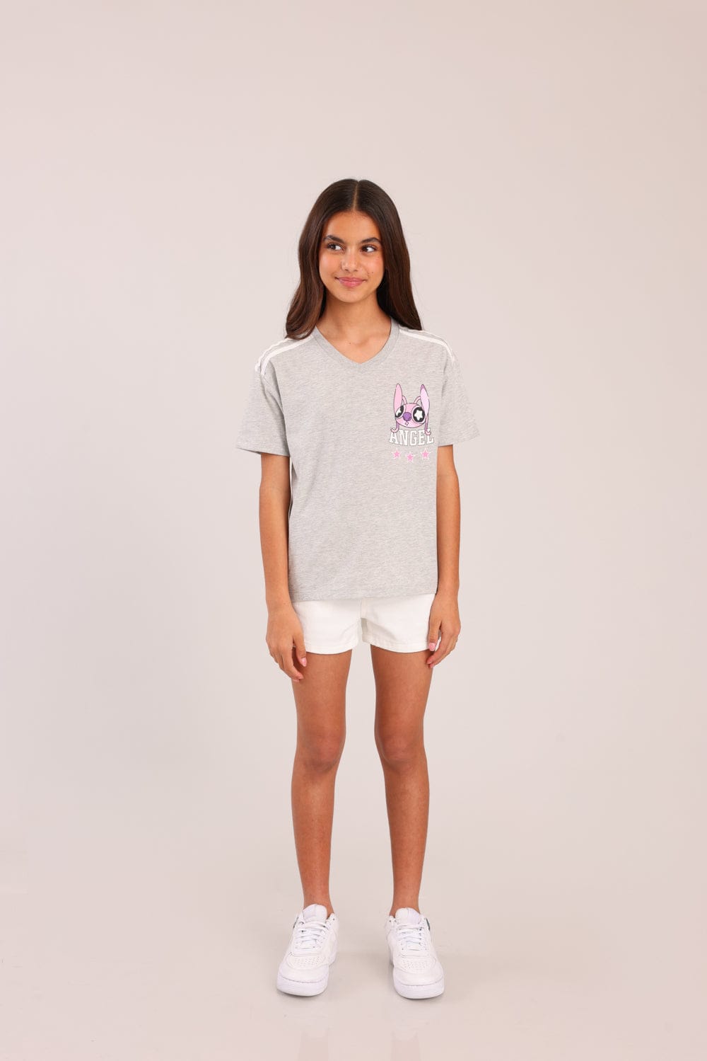 FOX בנות חולצה קצרה חולצה ממותגת סטיץ' דיסני חולצה ממותגת סטיץ' דיסני