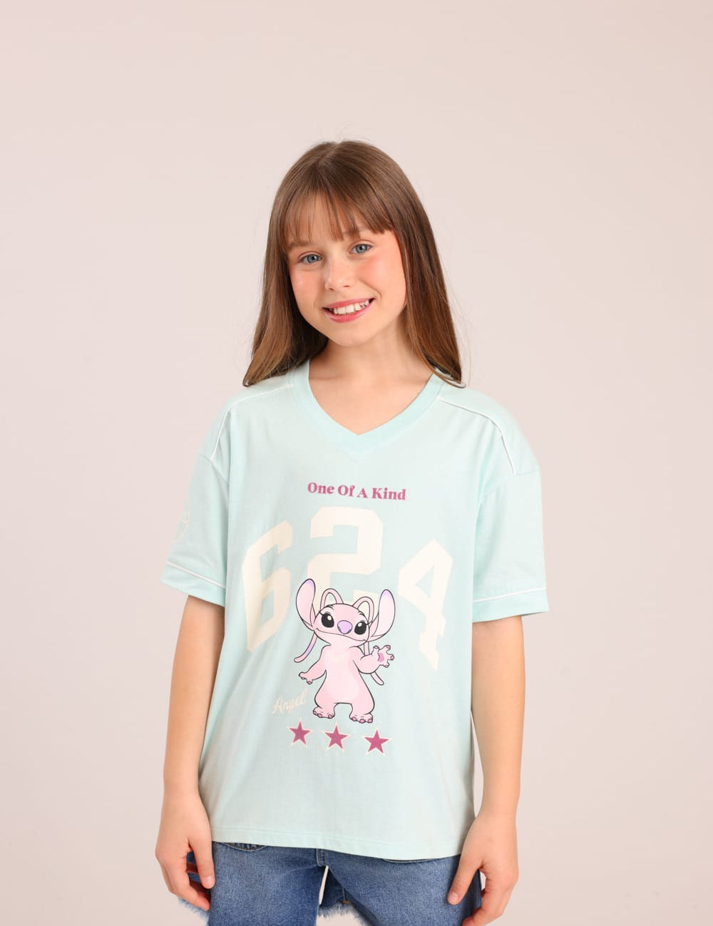 FOX בנות חולצה קצרה חולצה ממותגת סטיץ' דיסני חולצה ממותגת סטיץ' דיסני