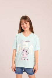 FOX בנות חולצה קצרה חולצה ממותגת סטיץ' דיסני חולצה ממותגת סטיץ' דיסני