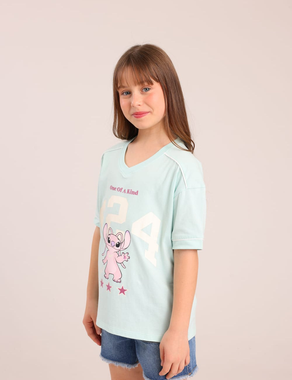 FOX בנות חולצה קצרה חולצה ממותגת סטיץ' דיסני חולצה ממותגת סטיץ' דיסני