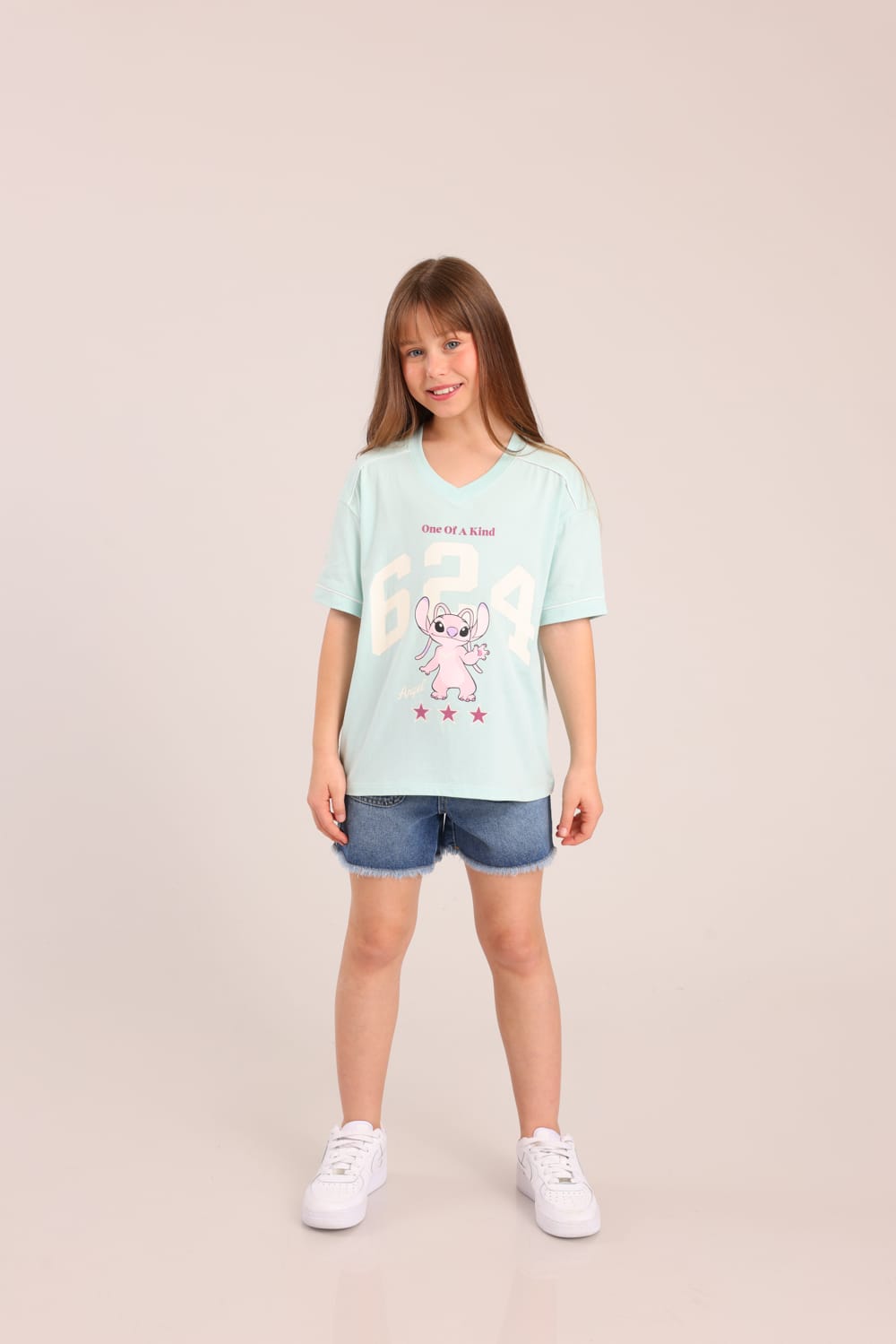 FOX בנות חולצה קצרה חולצה ממותגת סטיץ' דיסני חולצה ממותגת סטיץ' דיסני