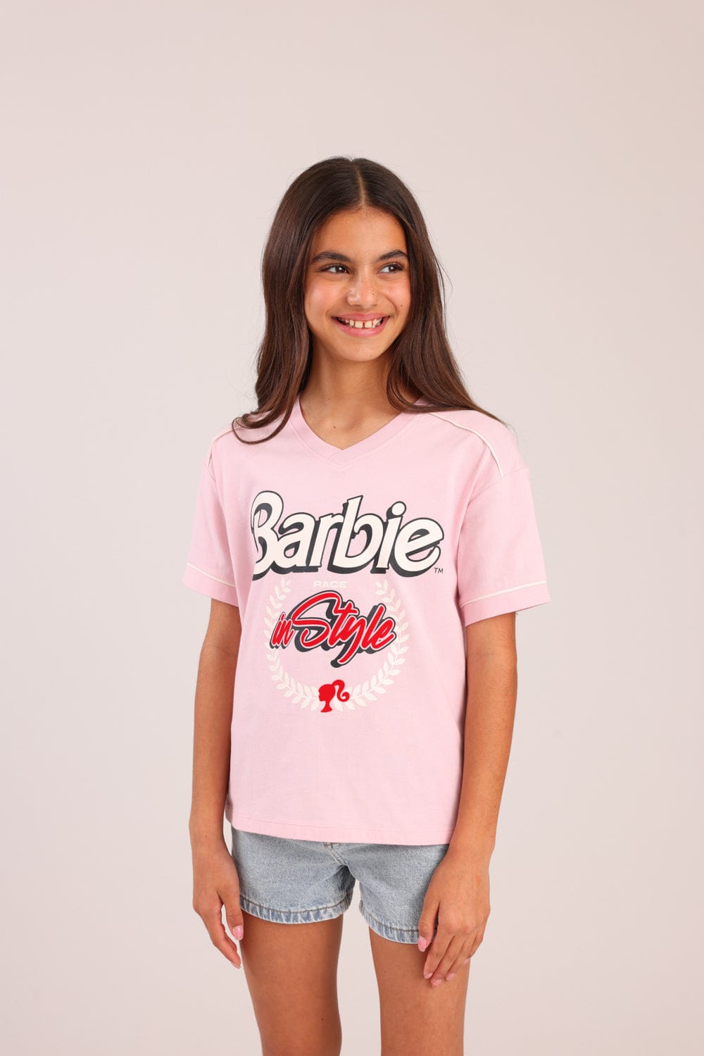 FOX בנות חולצה קצרה חולצה ממותגת ברבי חולצה ממותגת ברבי