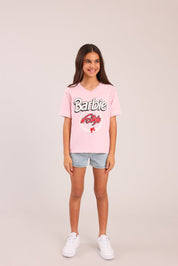 FOX בנות חולצה קצרה חולצה ממותגת ברבי חולצה ממותגת ברבי