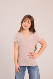 FOX בנות חולצה קצרה טישרט בייסיק צווארון V טישרט בייסיק צווארון V