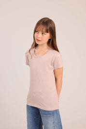 FOX בנות חולצה קצרה טישרט בייסיק צווארון V טישרט בייסיק צווארון V