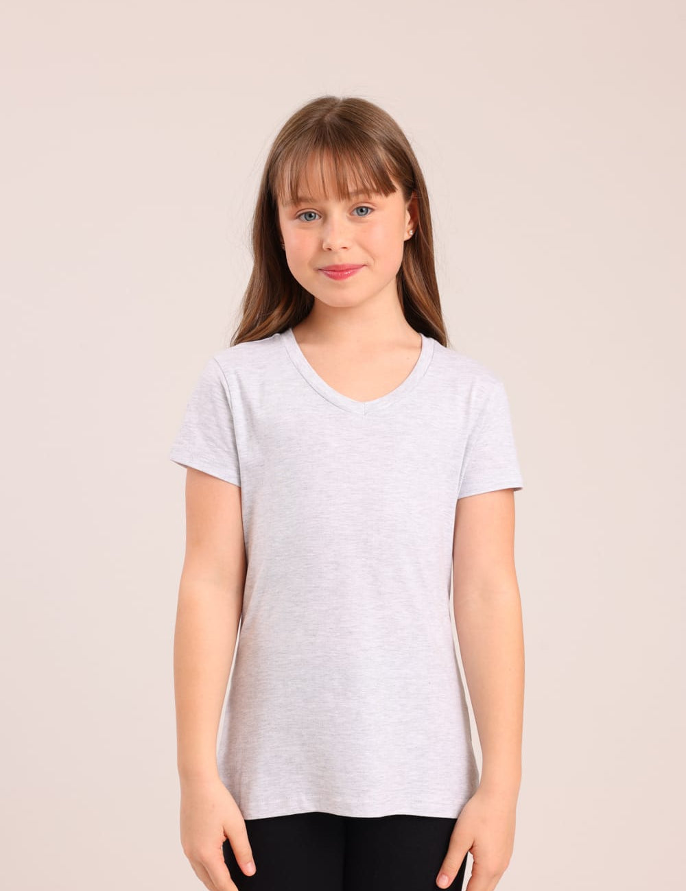 FOX בנות חולצה קצרה טישרט בייסיק צווארון V טישרט בייסיק צווארון V