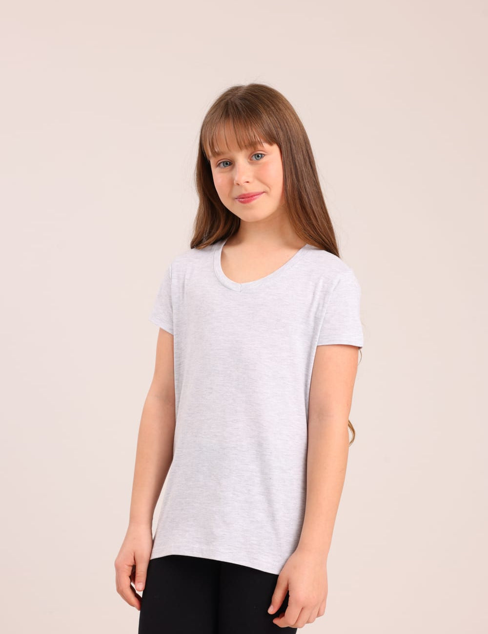 FOX בנות חולצה קצרה טישרט בייסיק צווארון V טישרט בייסיק צווארון V