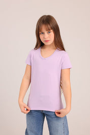 FOX בנות חולצה קצרה טישרט בייסיק צווארון V טישרט בייסיק צווארון V