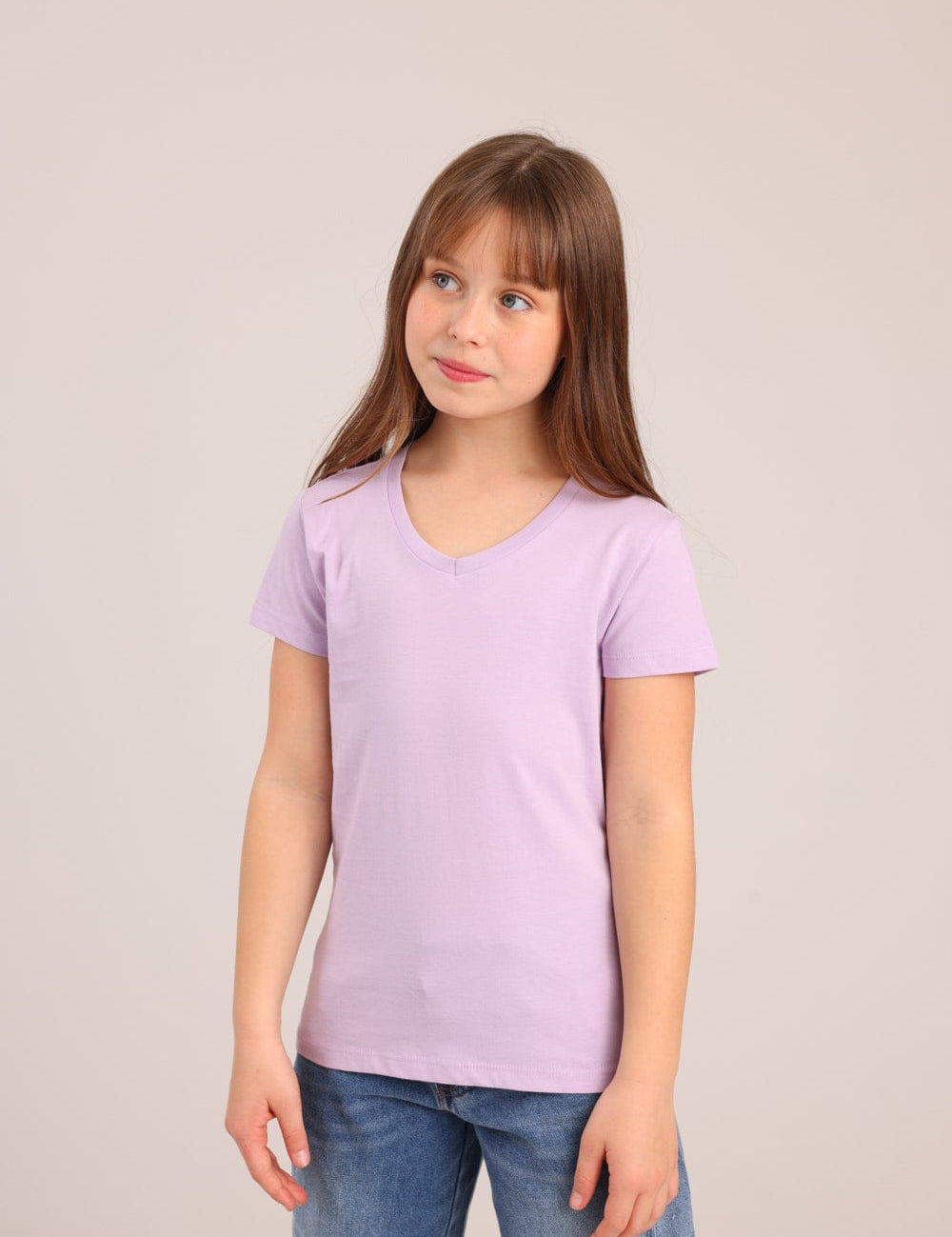 FOX בנות חולצה קצרה טישרט בייסיק צווארון V טישרט בייסיק צווארון V