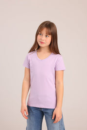 FOX בנות חולצה קצרה טישרט בייסיק צווארון V טישרט בייסיק צווארון V