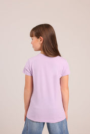 FOX בנות חולצה קצרה טישרט בייסיק צווארון V טישרט בייסיק צווארון V