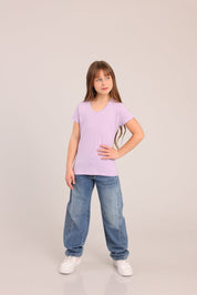 FOX בנות חולצה קצרה טישרט בייסיק צווארון V טישרט בייסיק צווארון V