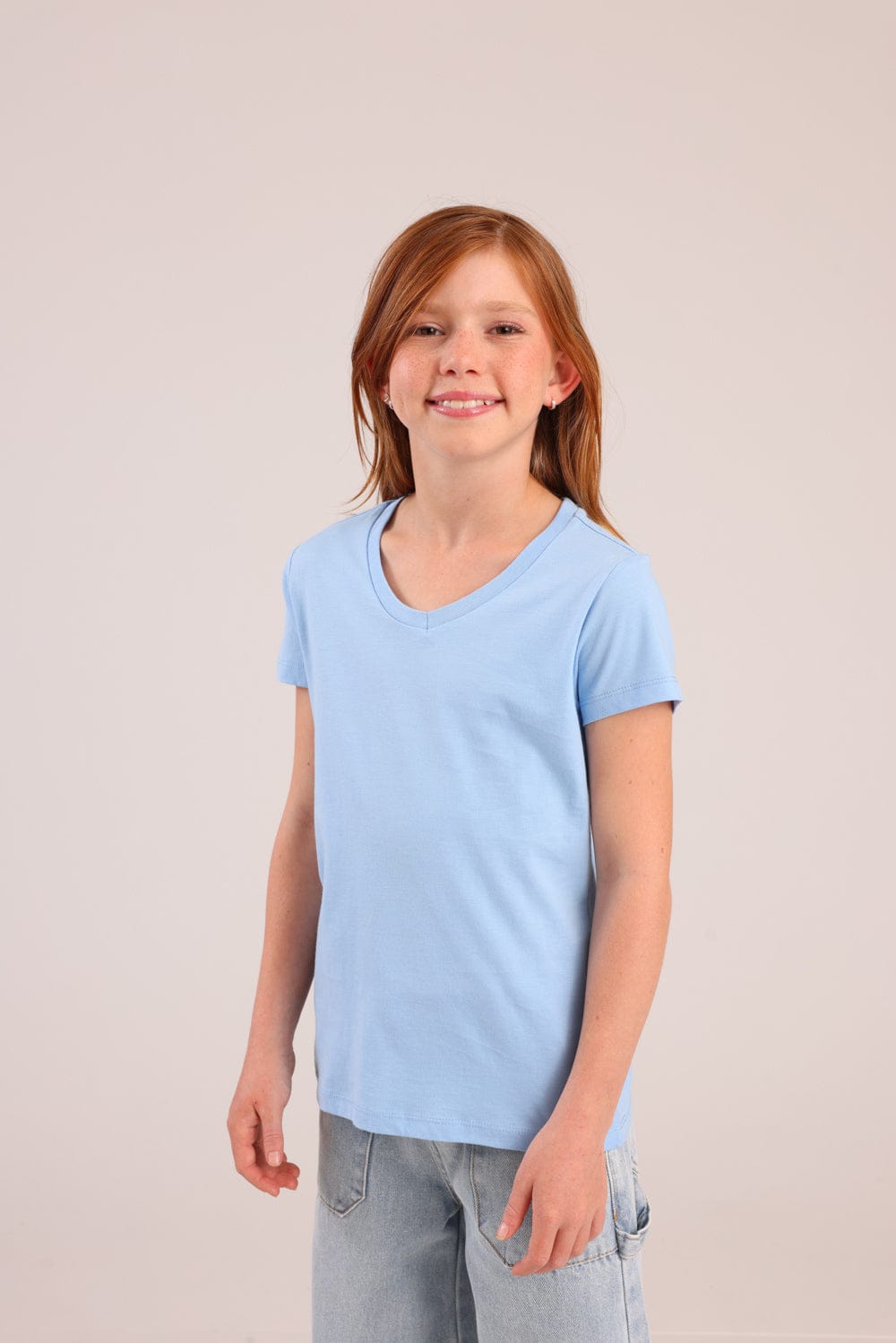 FOX בנות חולצה קצרה טישרט בייסיק צווארון V טישרט בייסיק צווארון V