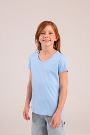 FOX בנות חולצה קצרה טישרט בייסיק צווארון V טישרט בייסיק צווארון V