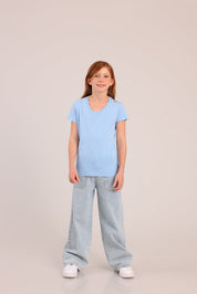 FOX בנות חולצה קצרה טישרט בייסיק צווארון V טישרט בייסיק צווארון V