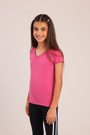 FOX בנות חולצה קצרה טישרט בייסיק צווארון V טישרט בייסיק צווארון V