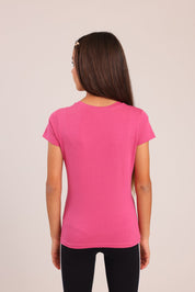 FOX בנות חולצה קצרה טישרט בייסיק צווארון V טישרט בייסיק צווארון V