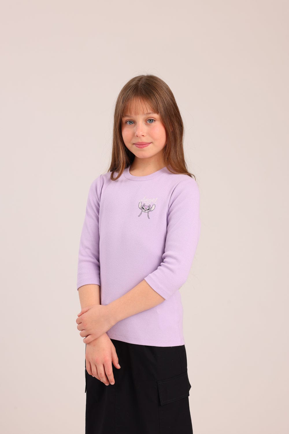 FOX בנות חולצה קצרה חולצה 3/4 ממותגת סטיץ' דיסני חולצה 3/4 ממותגת סטיץ' דיסני