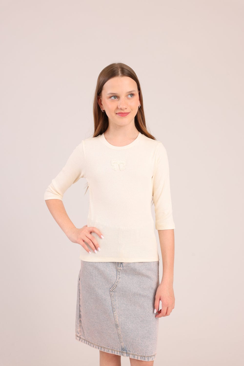 FOX בנות חולצה קצרה חולצת ריב 3/4 עם הדפס חולצת ריב 3/4 עם הדפס