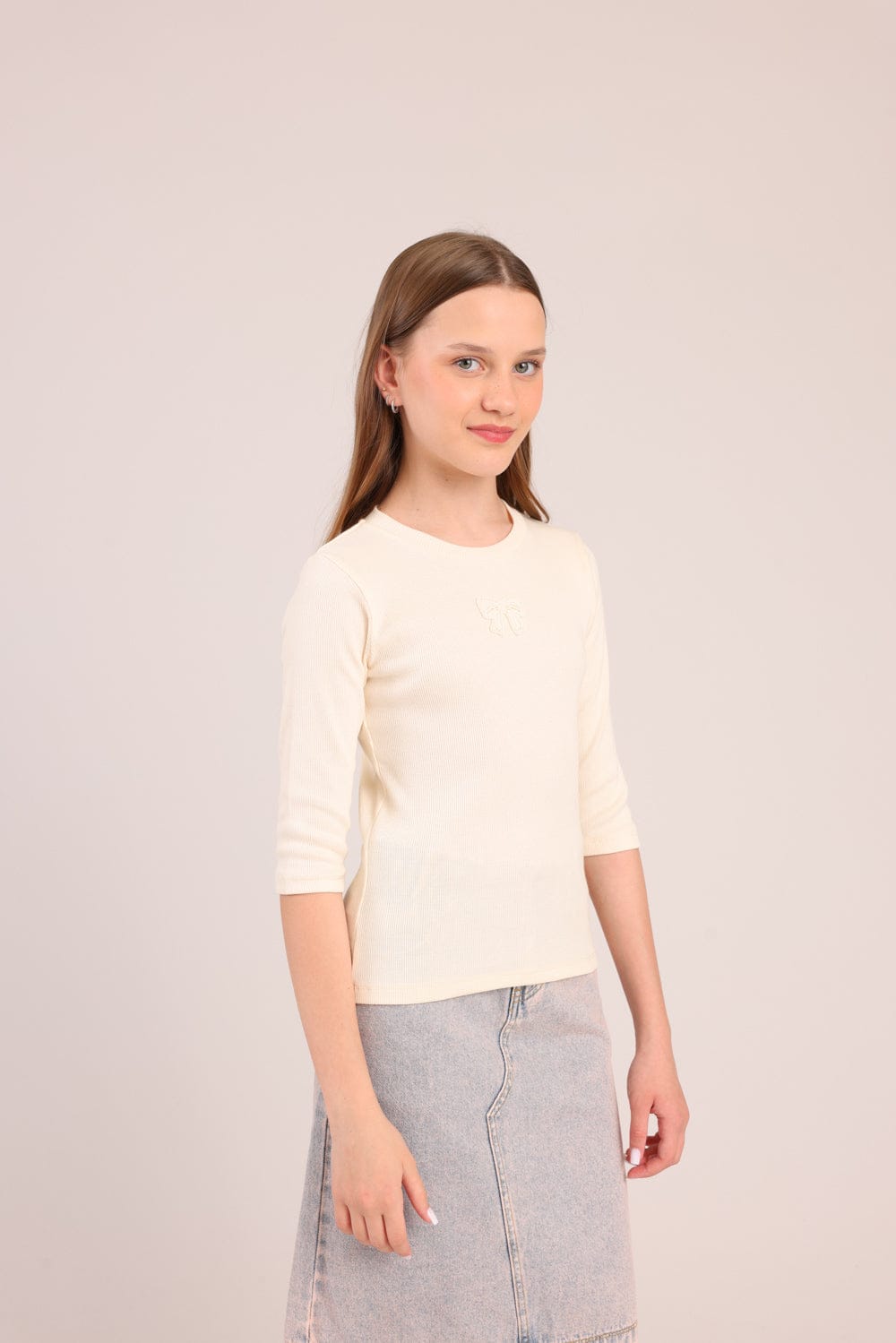 FOX בנות חולצה קצרה חולצת ריב 3/4 עם הדפס חולצת ריב 3/4 עם הדפס